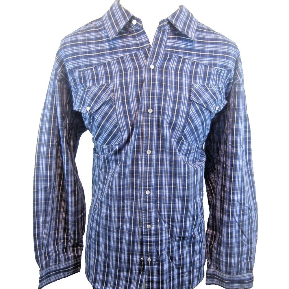 Womens Bit & Bridle Blue Plaid Western Style Cowboy Shirt w Pearl Snaps sz 3XL